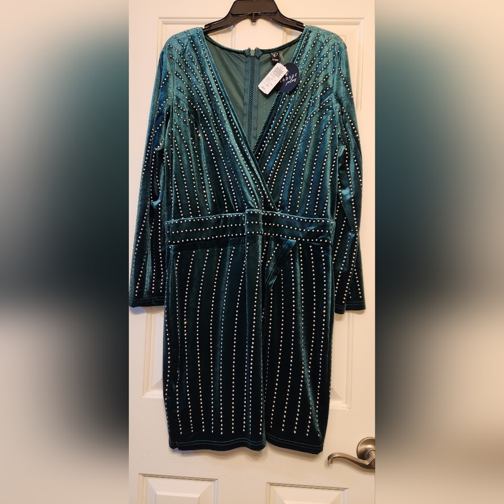 Windsor Green Velvet Dress with Rhinestones size 1x